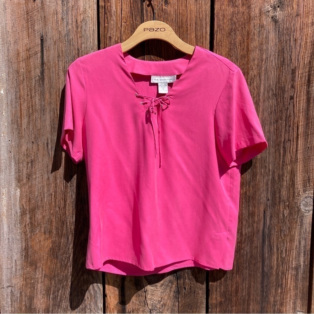 Silk Essentials | Pink 100% silk top size Medium